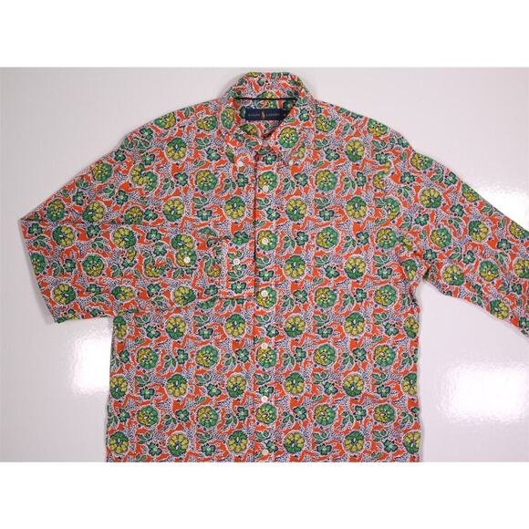 Ralph Lauren Current Bright Vibrant Floral Orange/Yellow/Green Button-Up Shirt M - Picture 3 of 8